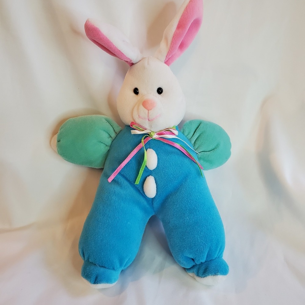 Vintage Pastel Bunny Rabbit Plush Easter Blue Green